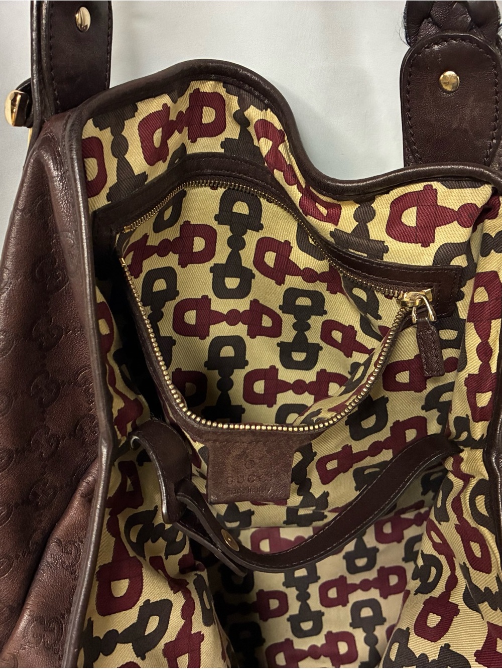 Gucci Dark Brown Braided-Handle Monogram Shoulder Bag - Picture 7 of 10
